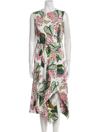 Oscar de la Renta Wool Floral Print Dress Set