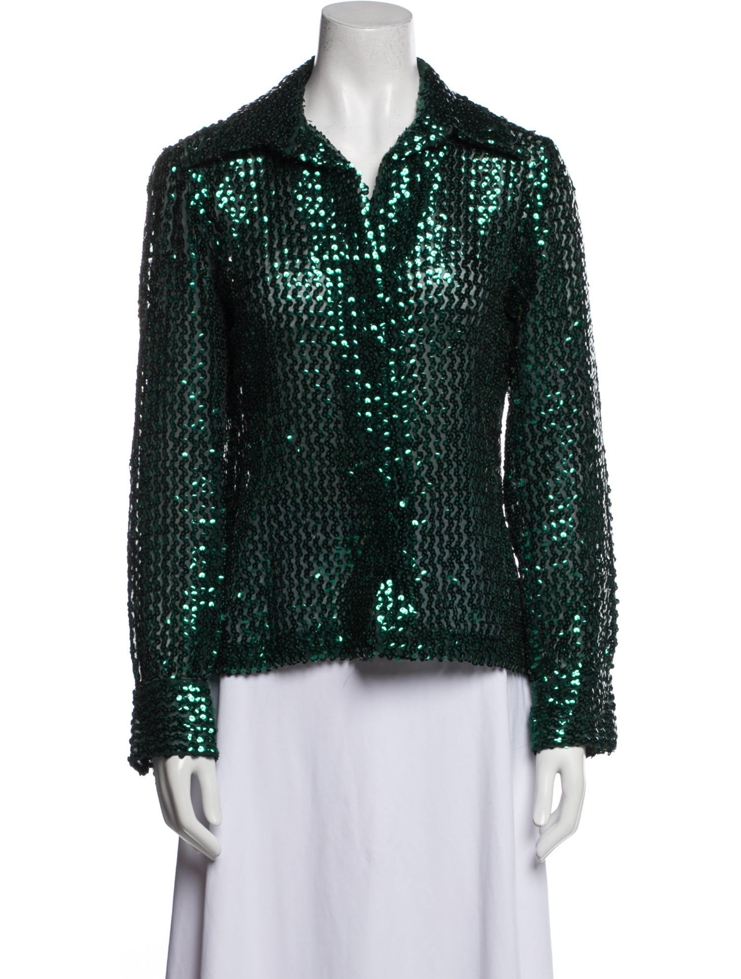 Oscar de la Renta Printed Long Sleeve Button-Up Top