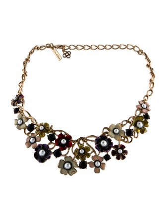 Oscar de la Renta Faux-Pearl & Enamel Floral Collar Necklace