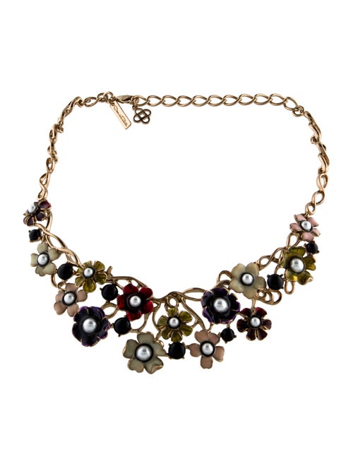 Oscar de la Renta Faux-Pearl & Enamel Floral Collar Necklace