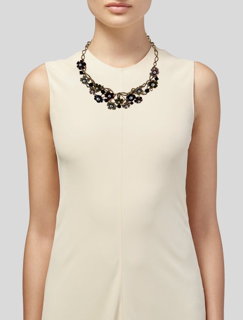 Oscar de la Renta Faux-Pearl & Enamel Floral Collar Necklace