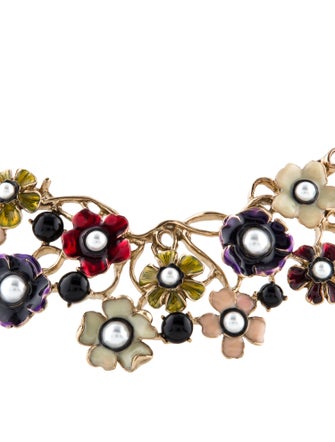 Oscar de la Renta Faux-Pearl & Enamel Floral Collar Necklace