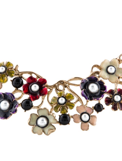 Oscar de la Renta Faux-Pearl & Enamel Floral Collar Necklace
