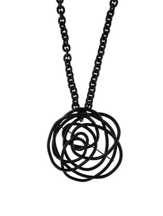 Oscar de la Renta Enamel Flower Brooch Pendant Necklace