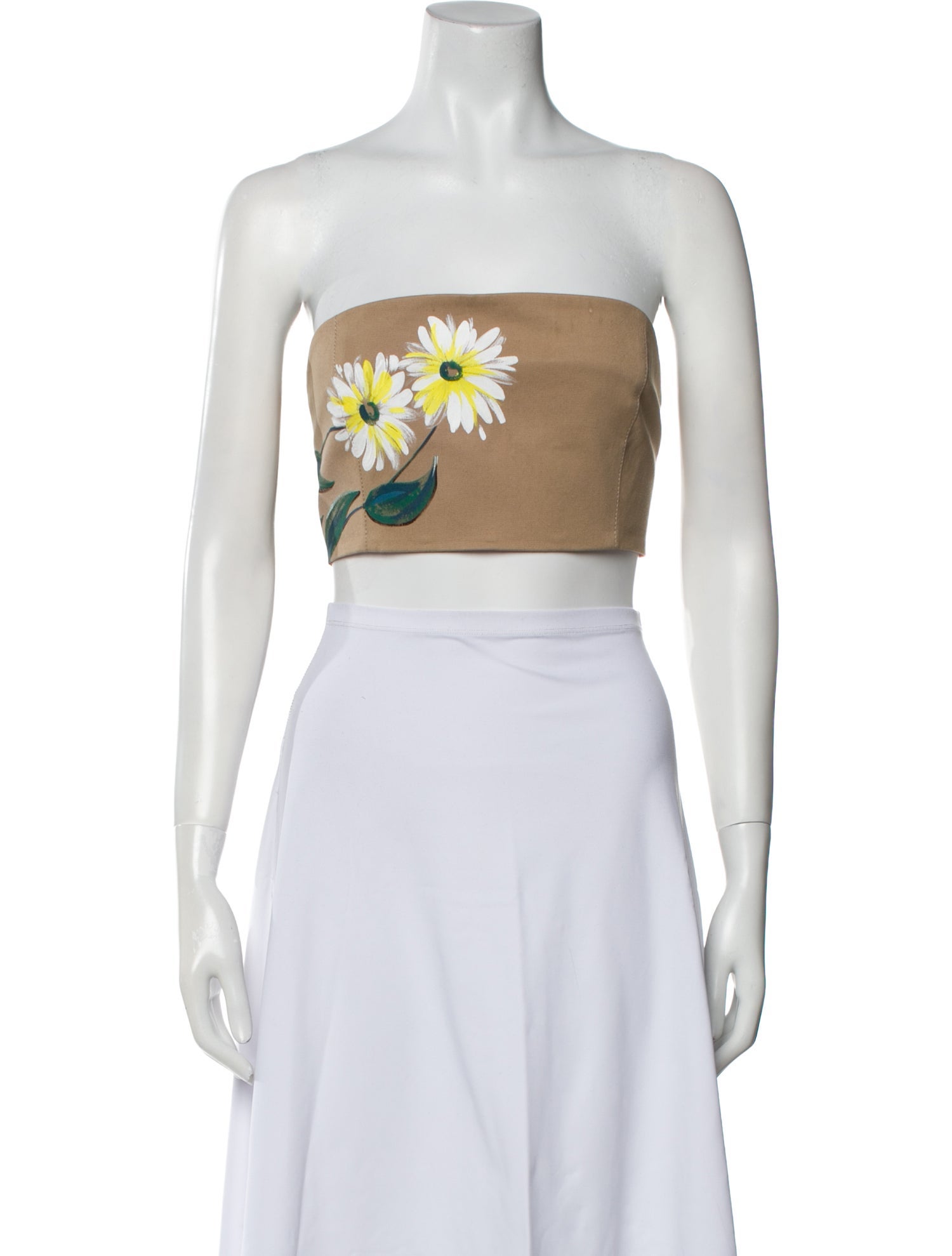 Oscar de la Renta Printed Strapless Crop Top