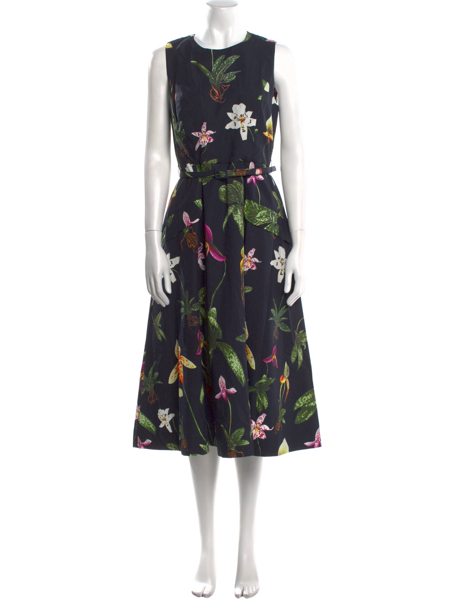 Oscar de la Renta Floral Print Midi Length Dress
