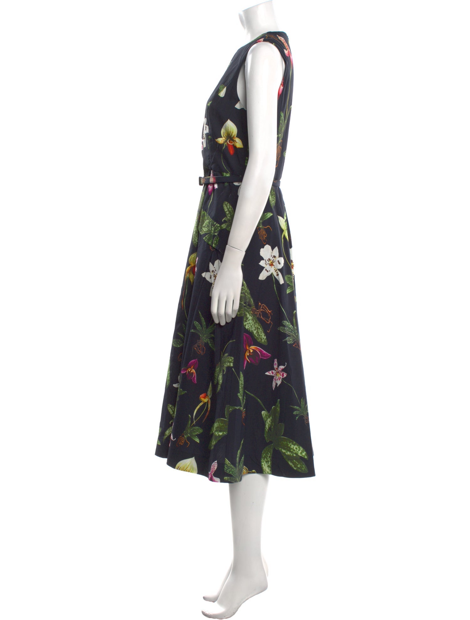 Oscar de la Renta Floral Print Midi Length Dress