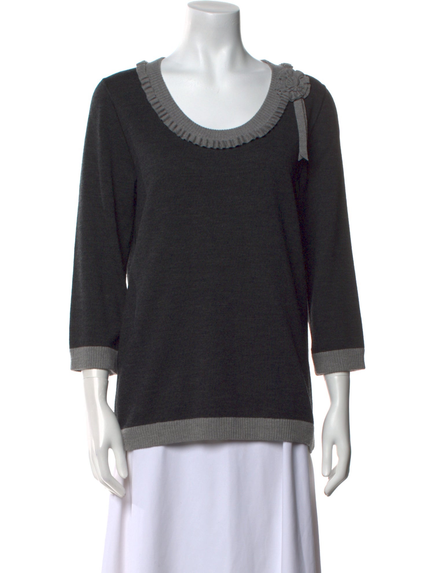 Oscar de la Renta Merino Wool Scoop Neck Sweatshirt