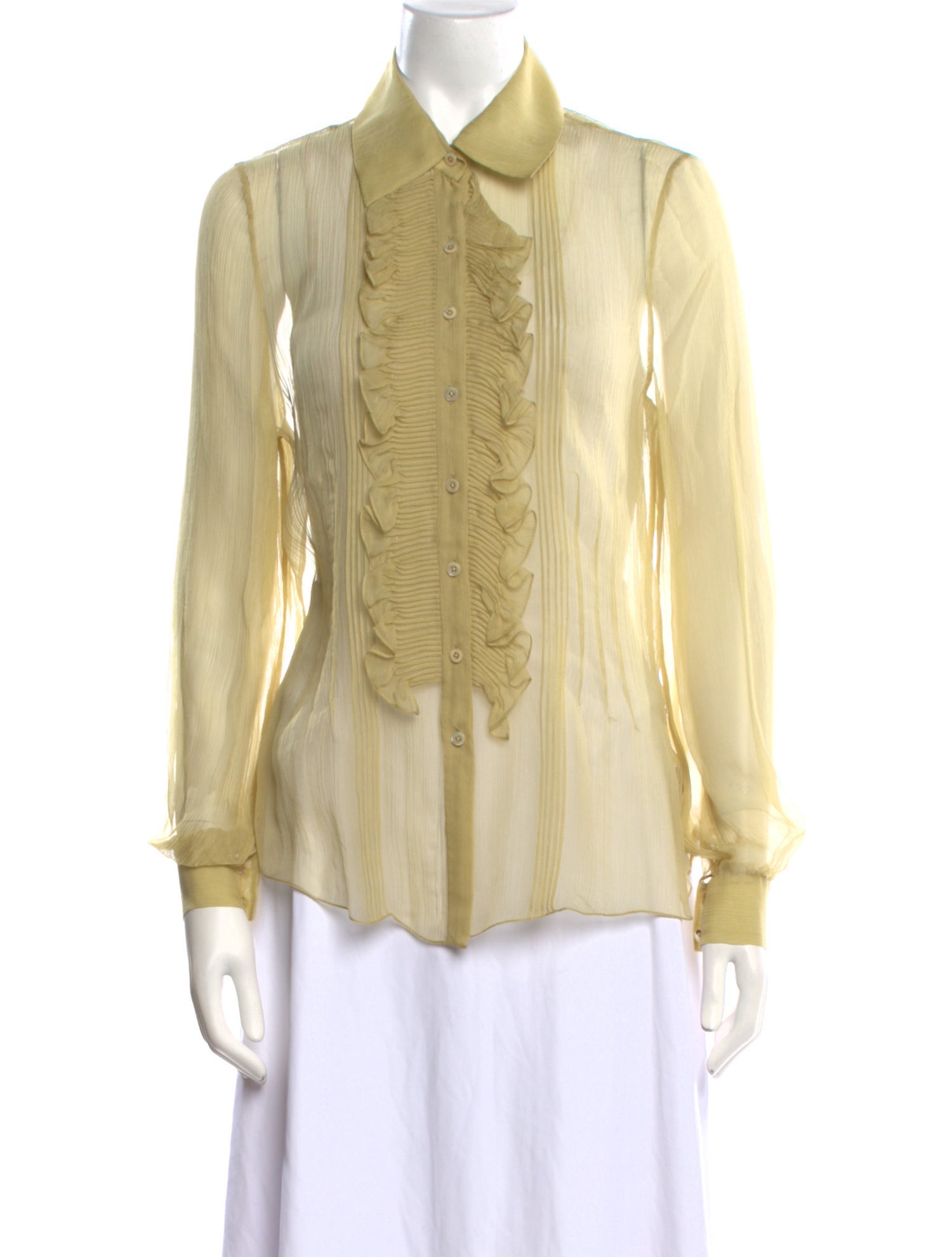 Oscar de la Renta Silk Long Sleeve Button-Up Top