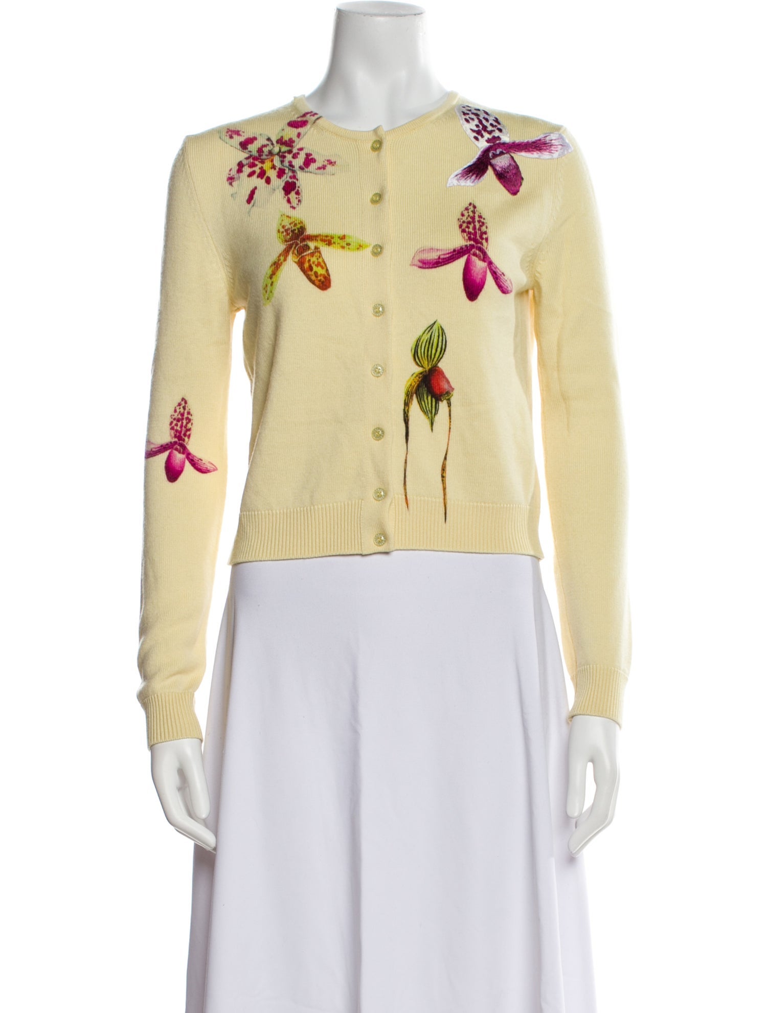 Oscar de la Renta Virgin Wool Floral Print Sweater