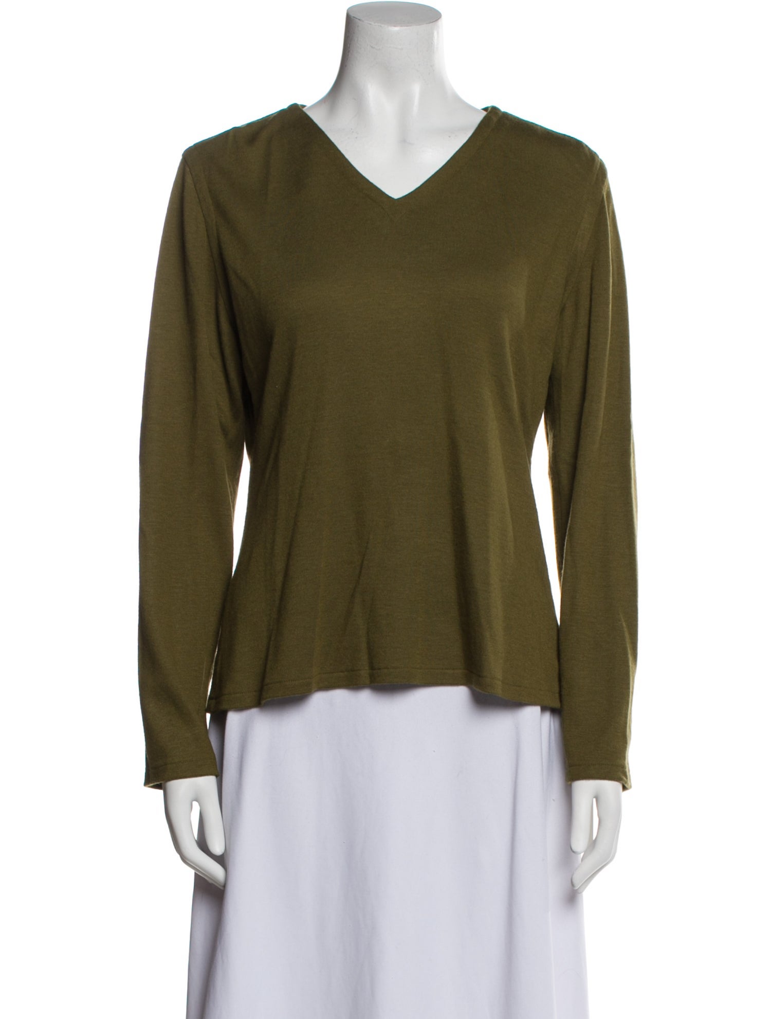 Oscar de la Renta V-Neck Long Sleeve Top