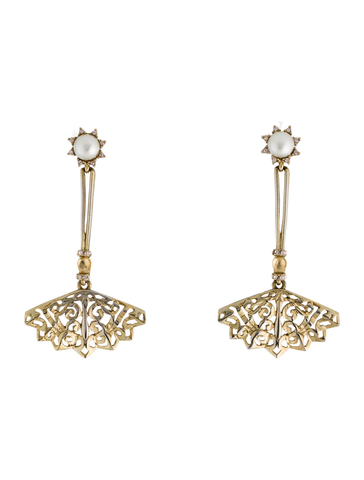 Oscar de la Renta Faux Pearl and Crystal Drop Earrings