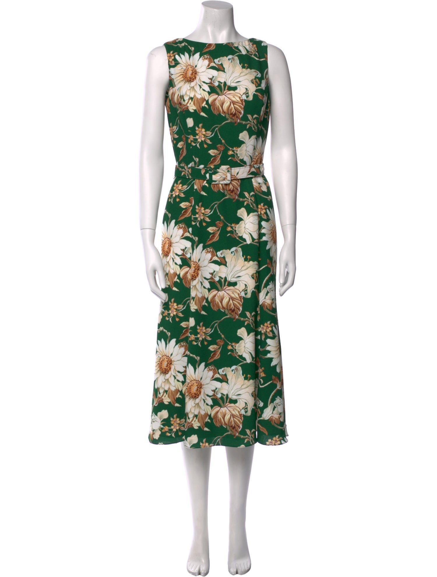 Oscar de la Renta Floral Print Midi Length Dress