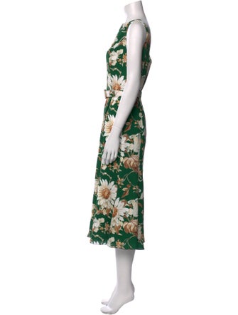 Oscar de la Renta Floral Print Midi Length Dress