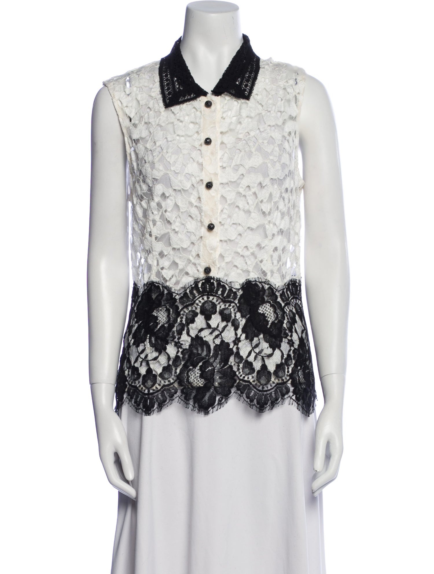 Oscar de la Renta Silk Lace Pattern Top