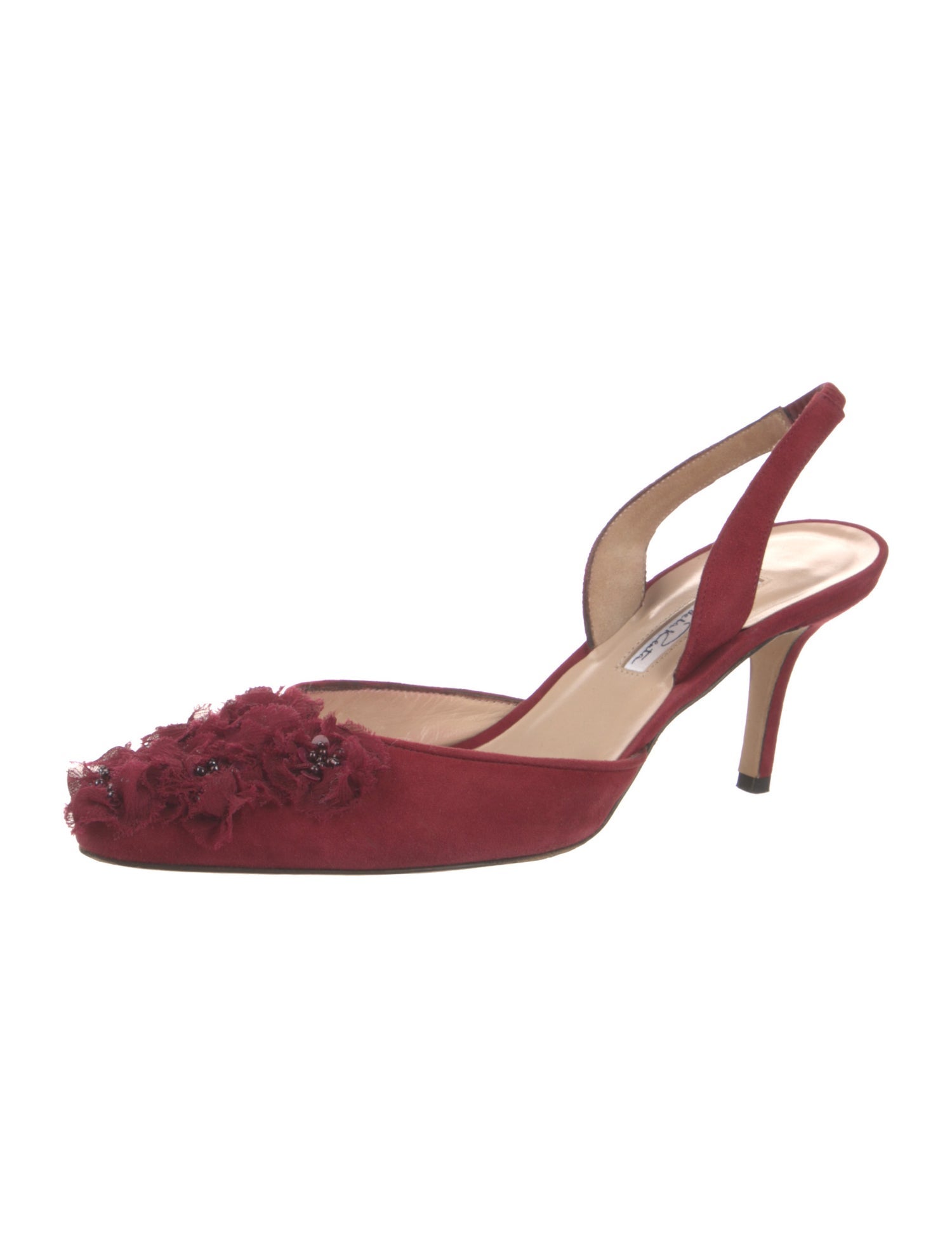 Oscar de la Renta Suede Beaded Accents Slingback Pumps