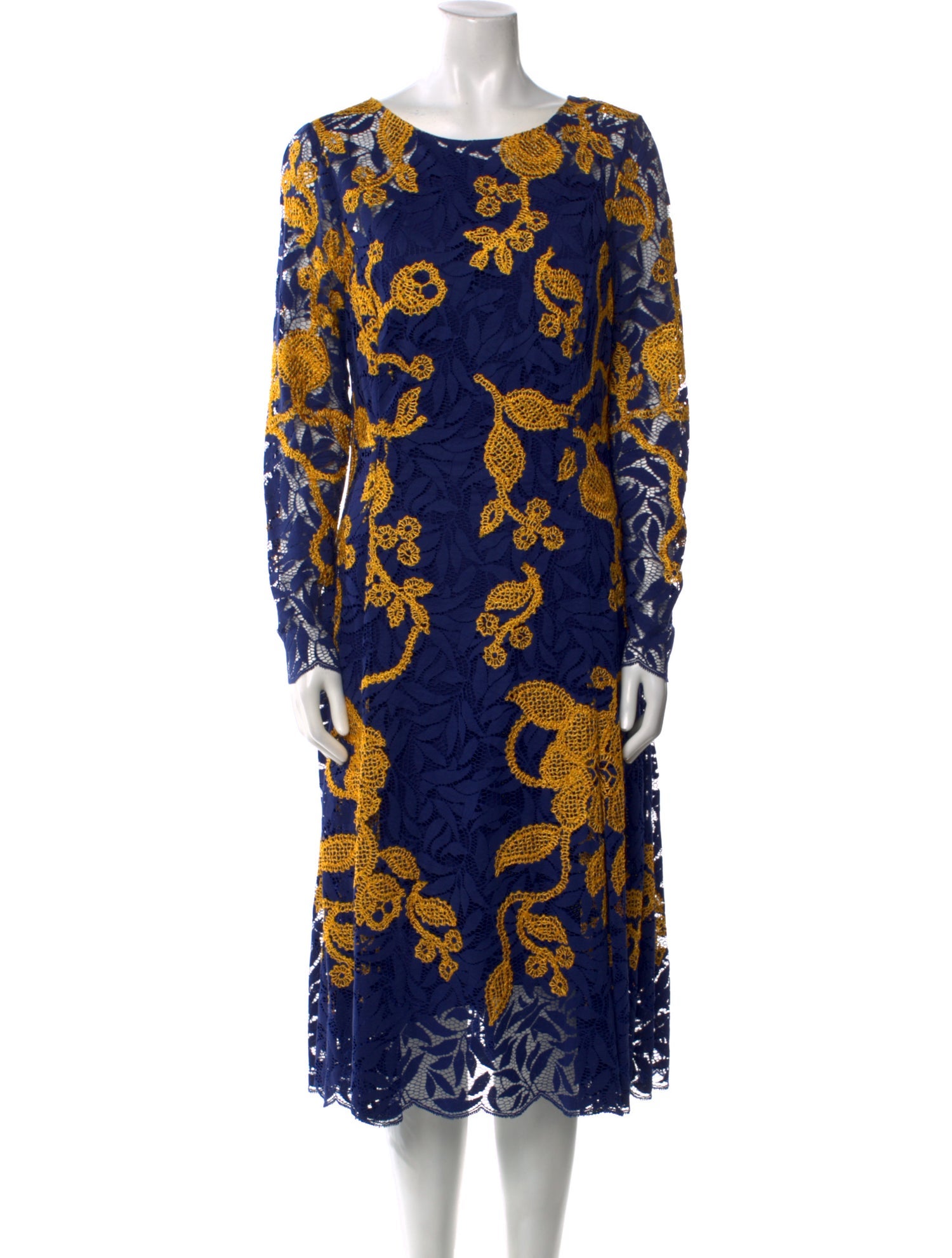 Oscar de la Renta Floral Print Midi Length Dress