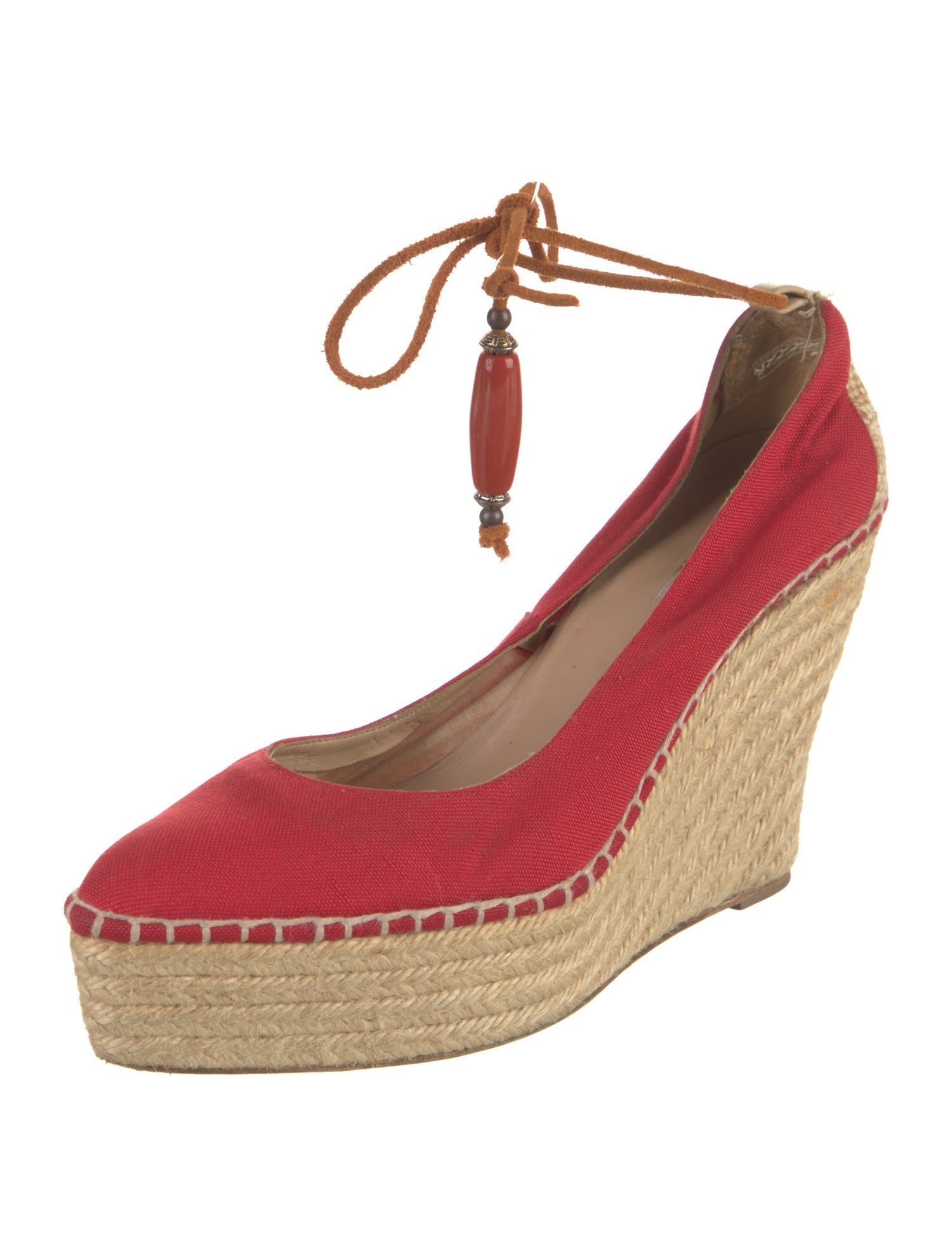 Oscar de la Renta Canvas Beaded Accents Pumps