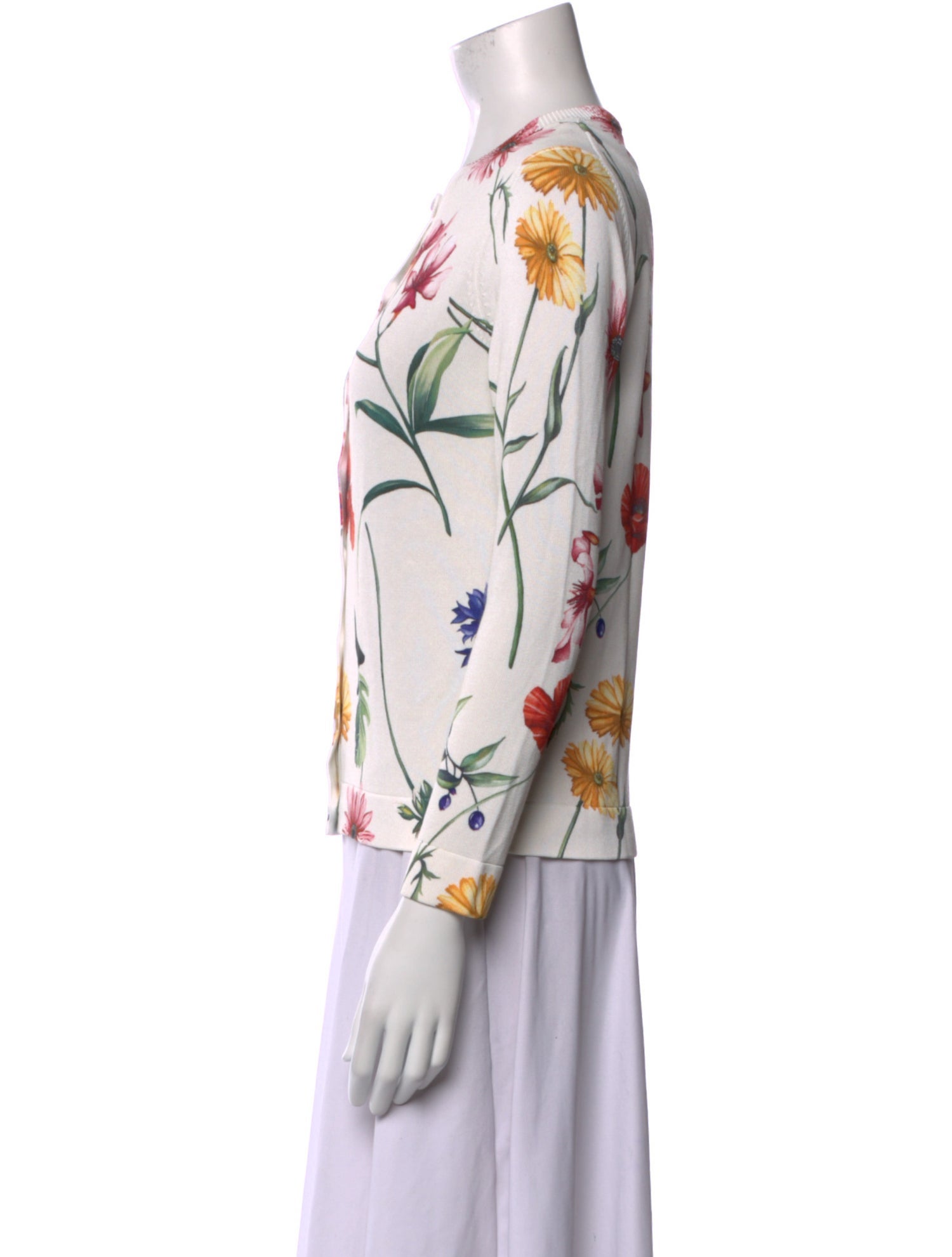 Oscar de la Renta Floral Print Crew Neck Sweater