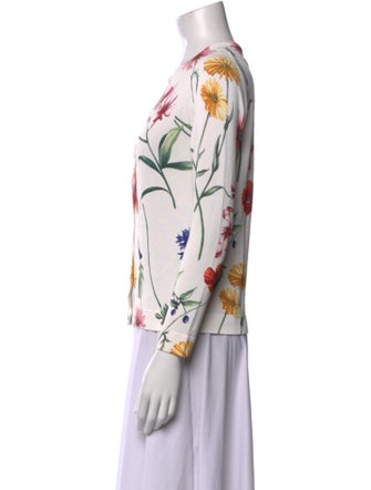 Oscar de la Renta Floral Print Crew Neck Sweater