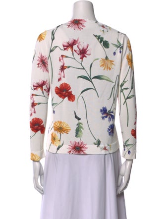 Oscar de la Renta Floral Print Crew Neck Sweater