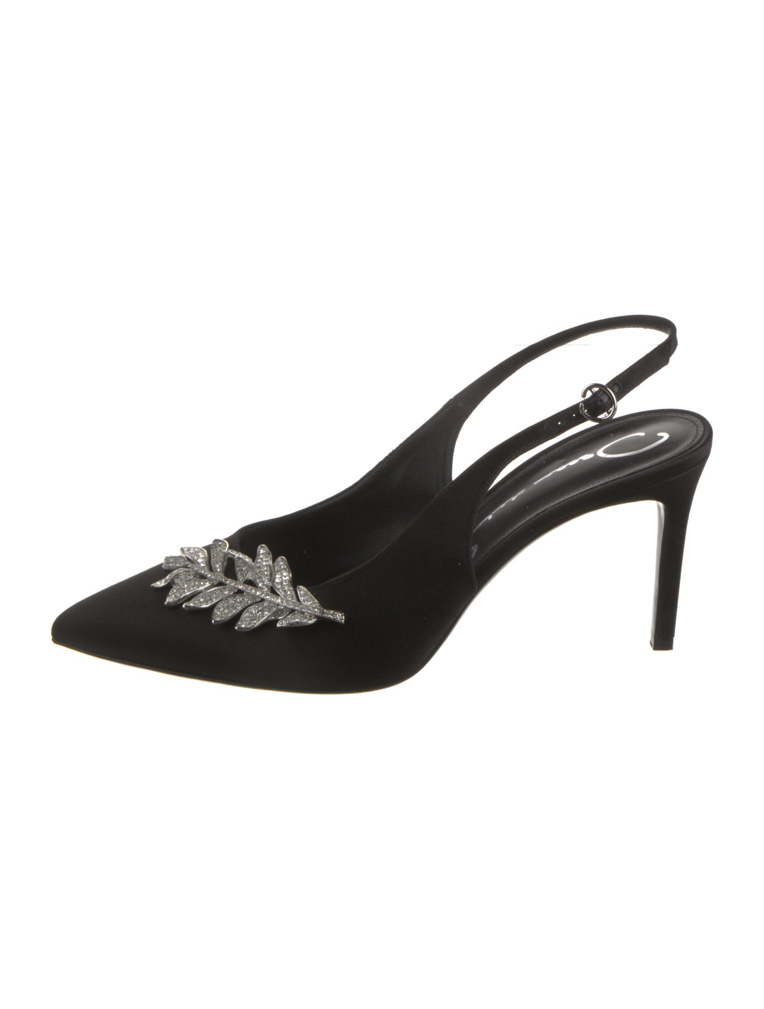 Oscar de la Renta Satin Crystal Embellishments Slingback Pumps