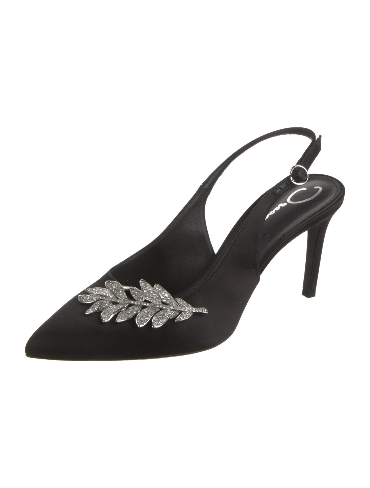 Oscar de la Renta Satin Crystal Embellishments Slingback Pumps