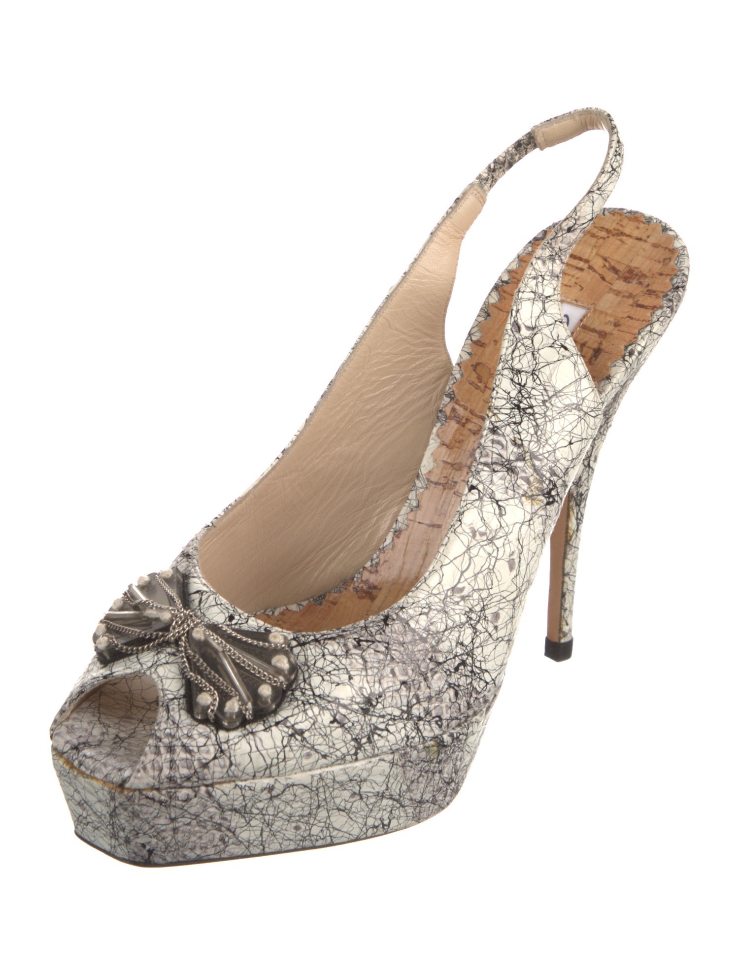 Oscar de la Renta Leather Printed Slingback Pumps