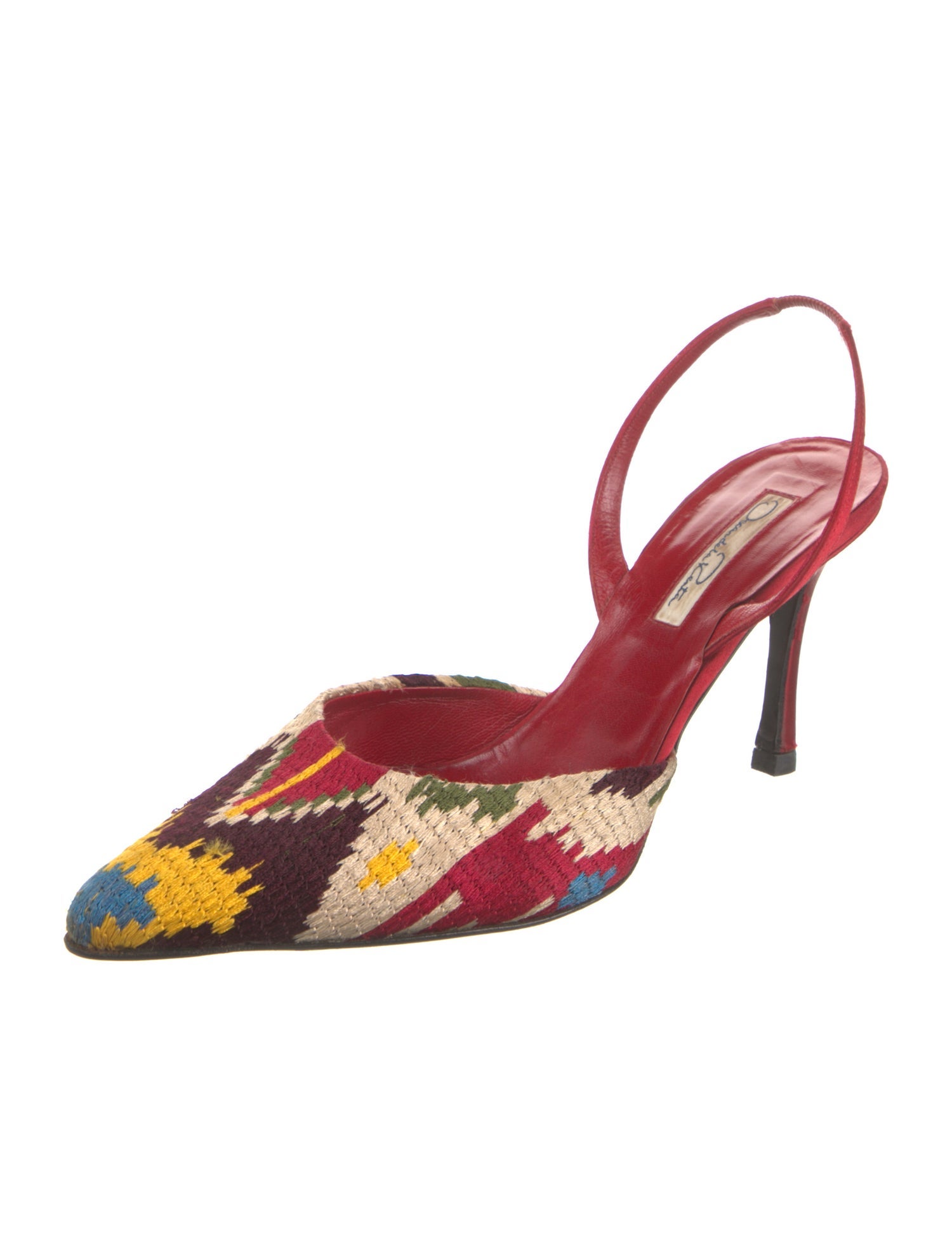 Oscar de la Renta Printed Embroidered Accent Slingback Pumps