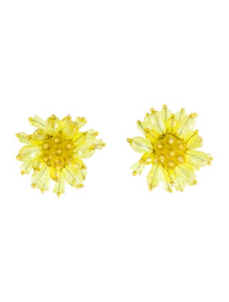 Oscar de la Renta Crystal Beaded Flower Clip-On Earrings