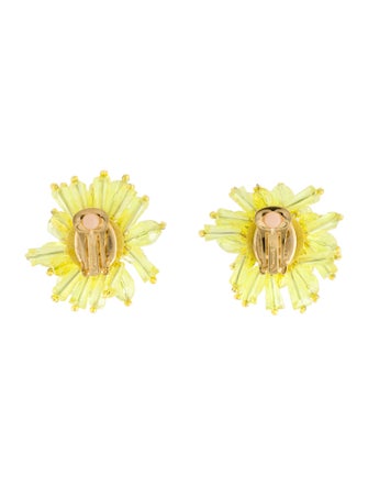 Oscar de la Renta Crystal Beaded Flower Clip-On Earrings