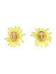 Oscar de la Renta Crystal Beaded Flower Clip-On Earrings