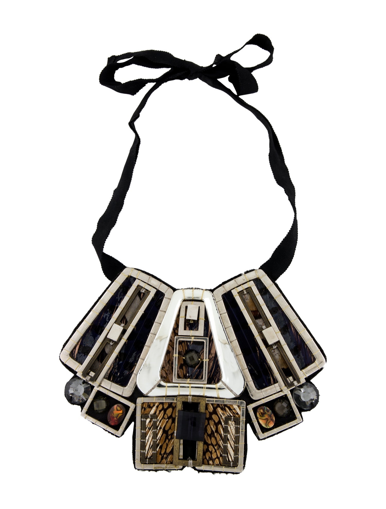 Oscar de la Renta Leather, Fabric, Crystal and Resin Collar Necklace
