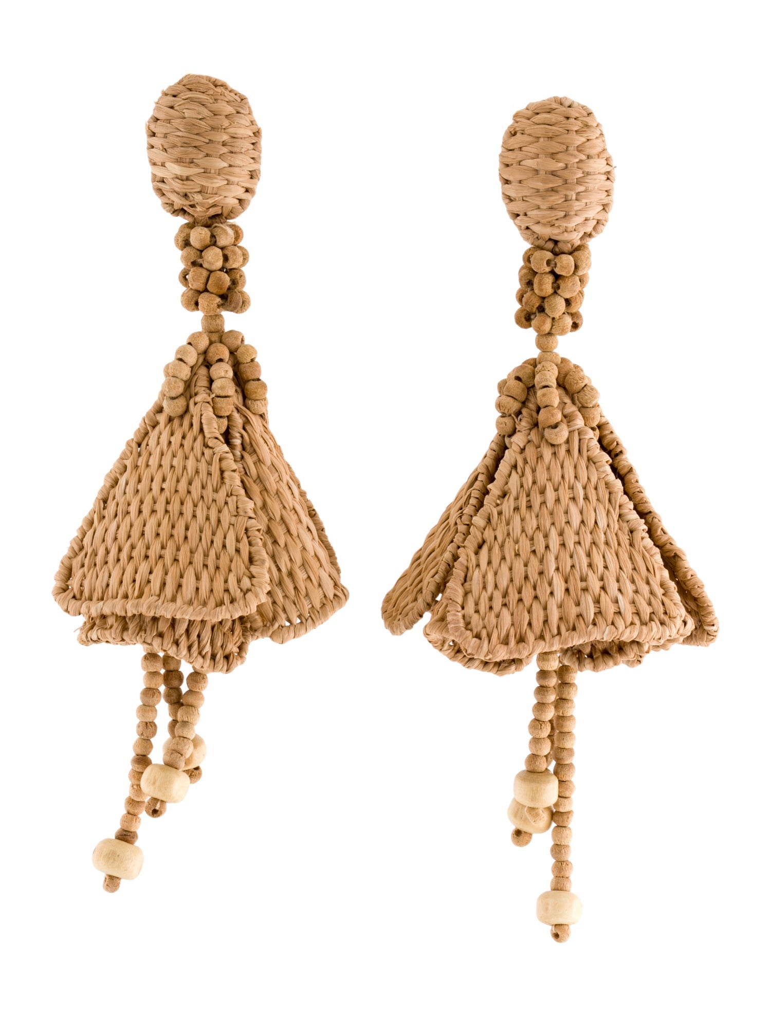 Oscar de la Renta Raffia & Bead Impatiens Clip-On Chandelier Earrings