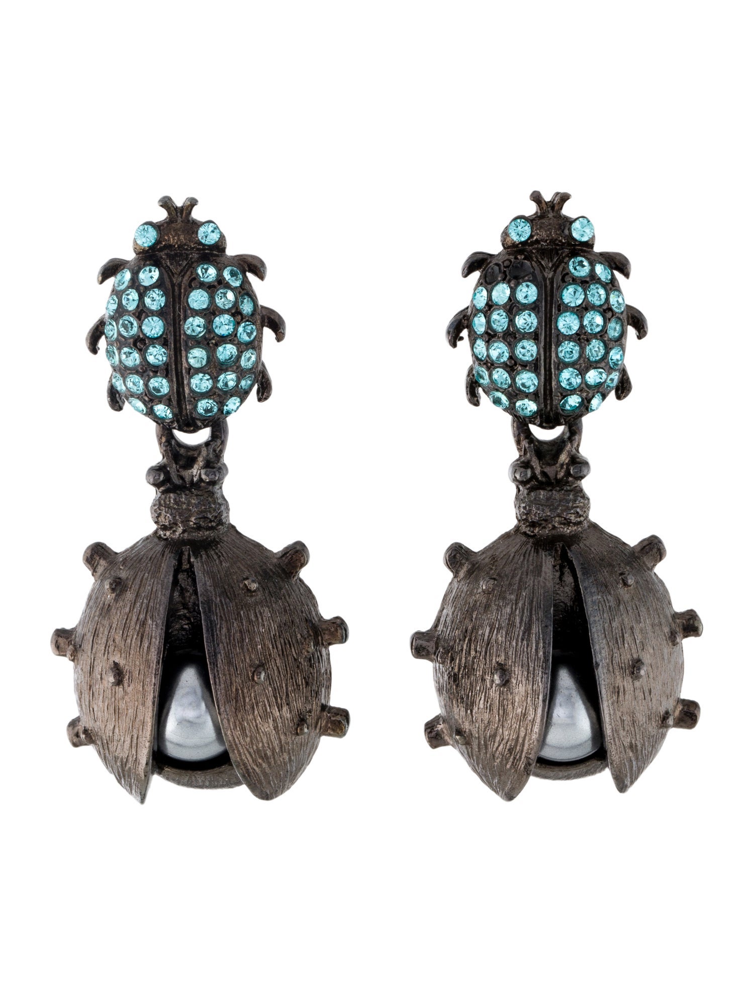Oscar de la Renta Faux Pearl & Crystal Ladybug Drop Earrings