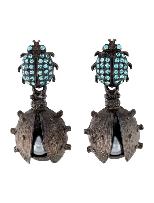 Oscar de la Renta Faux Pearl & Crystal Ladybug Drop Earrings