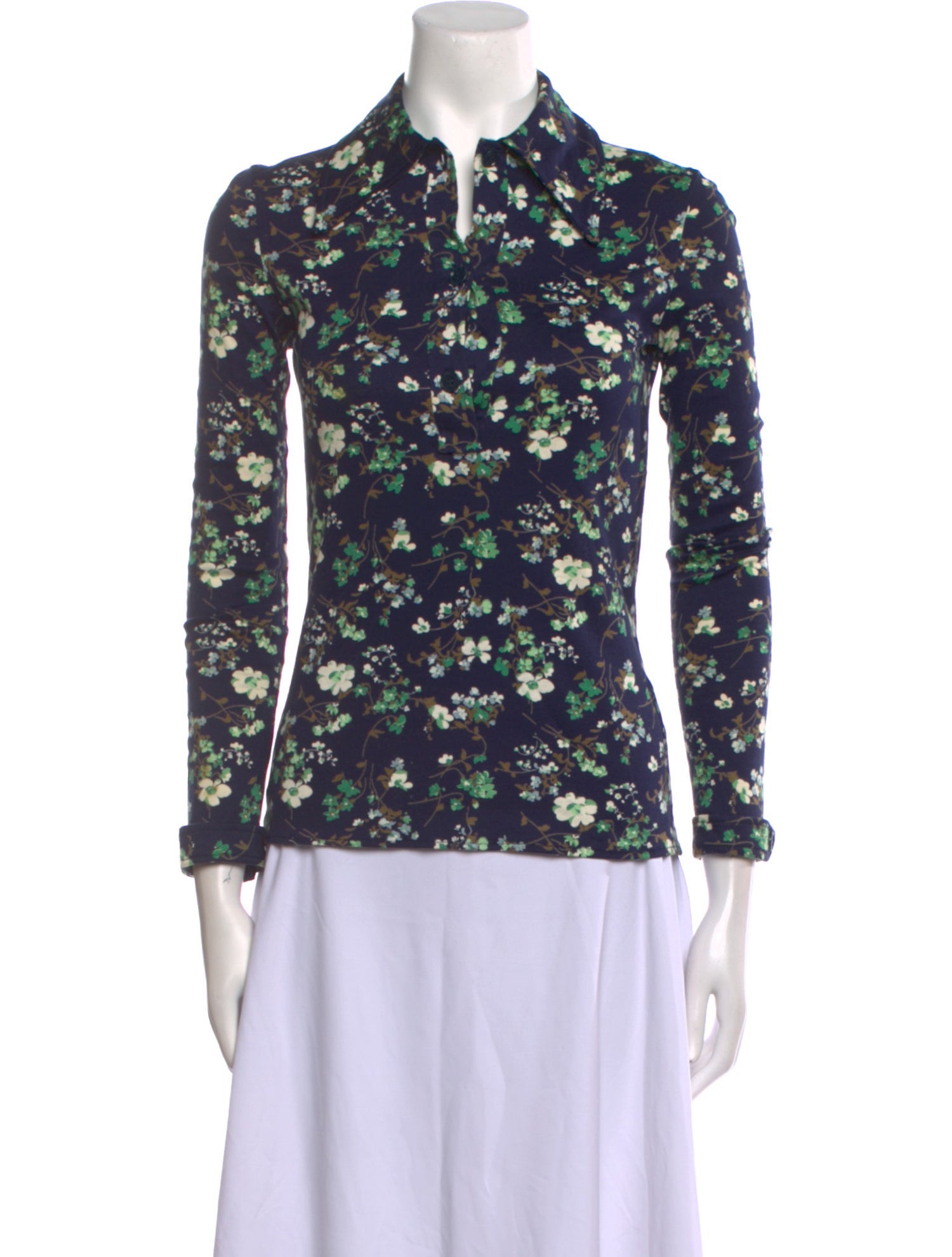 Oscar de la Renta Wool Floral Print Button-Up Top