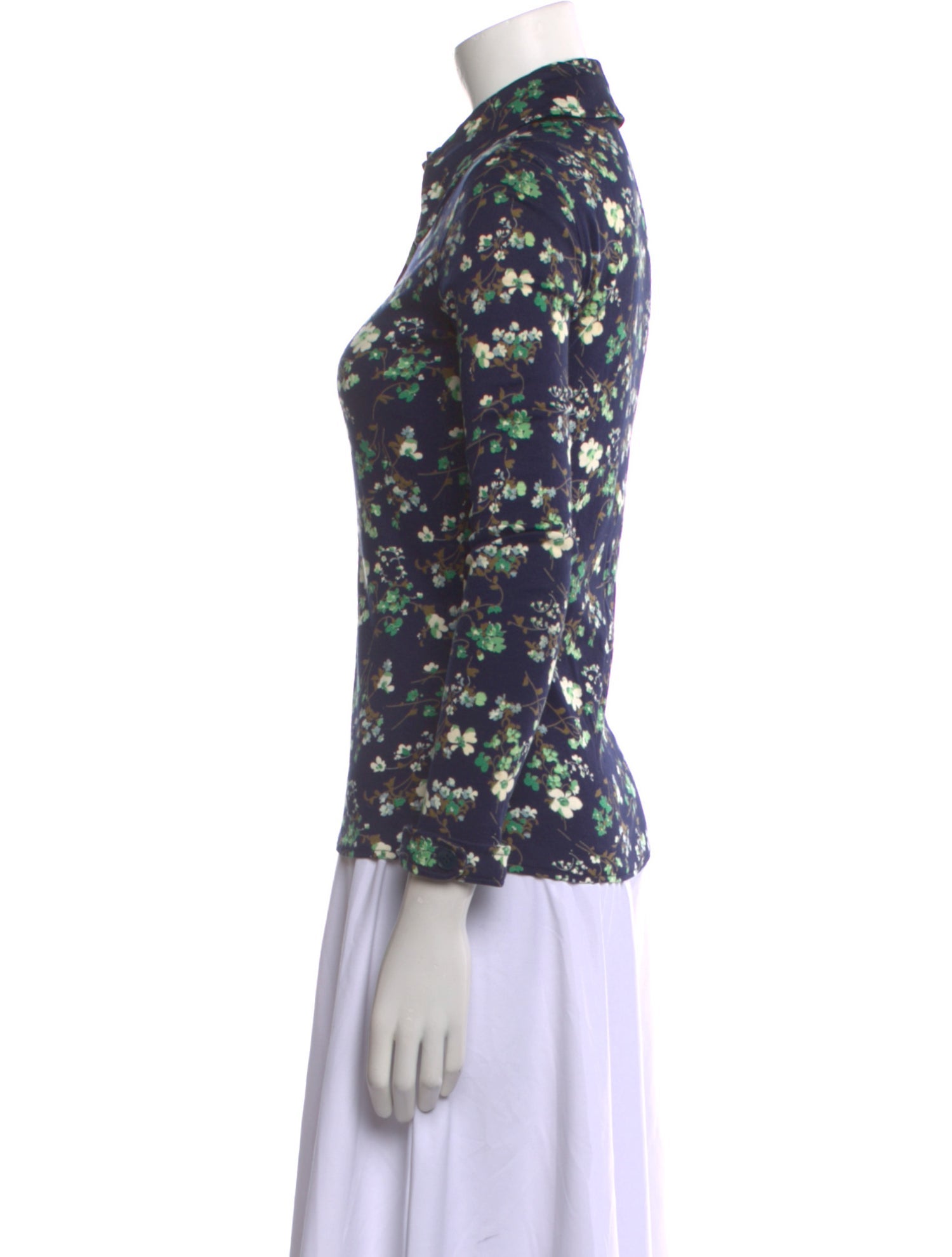 Oscar de la Renta Wool Floral Print Button-Up Top