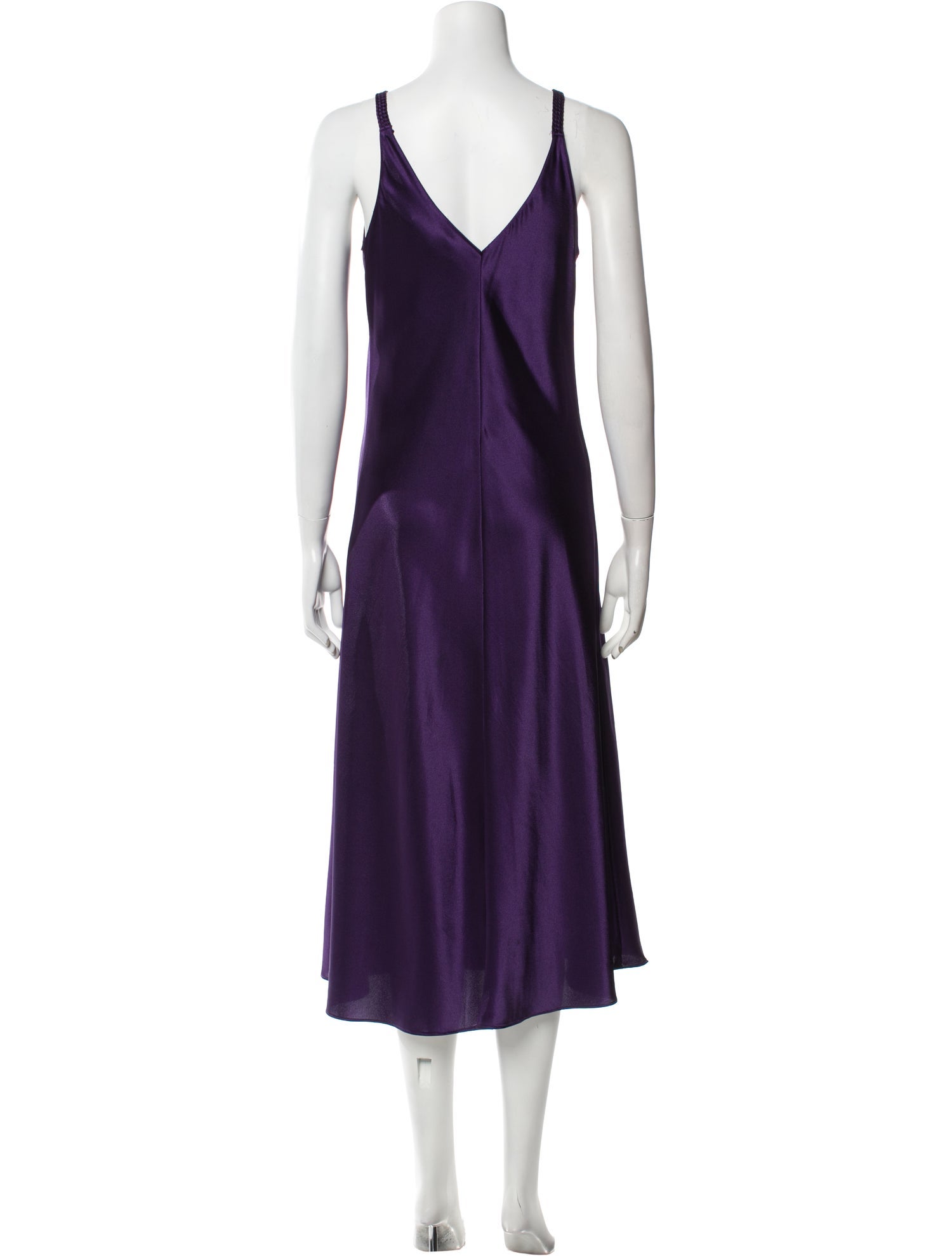 V-Neck Long Dress (1990s, deep purple bias-cut silk slip with cowl neck) (back)