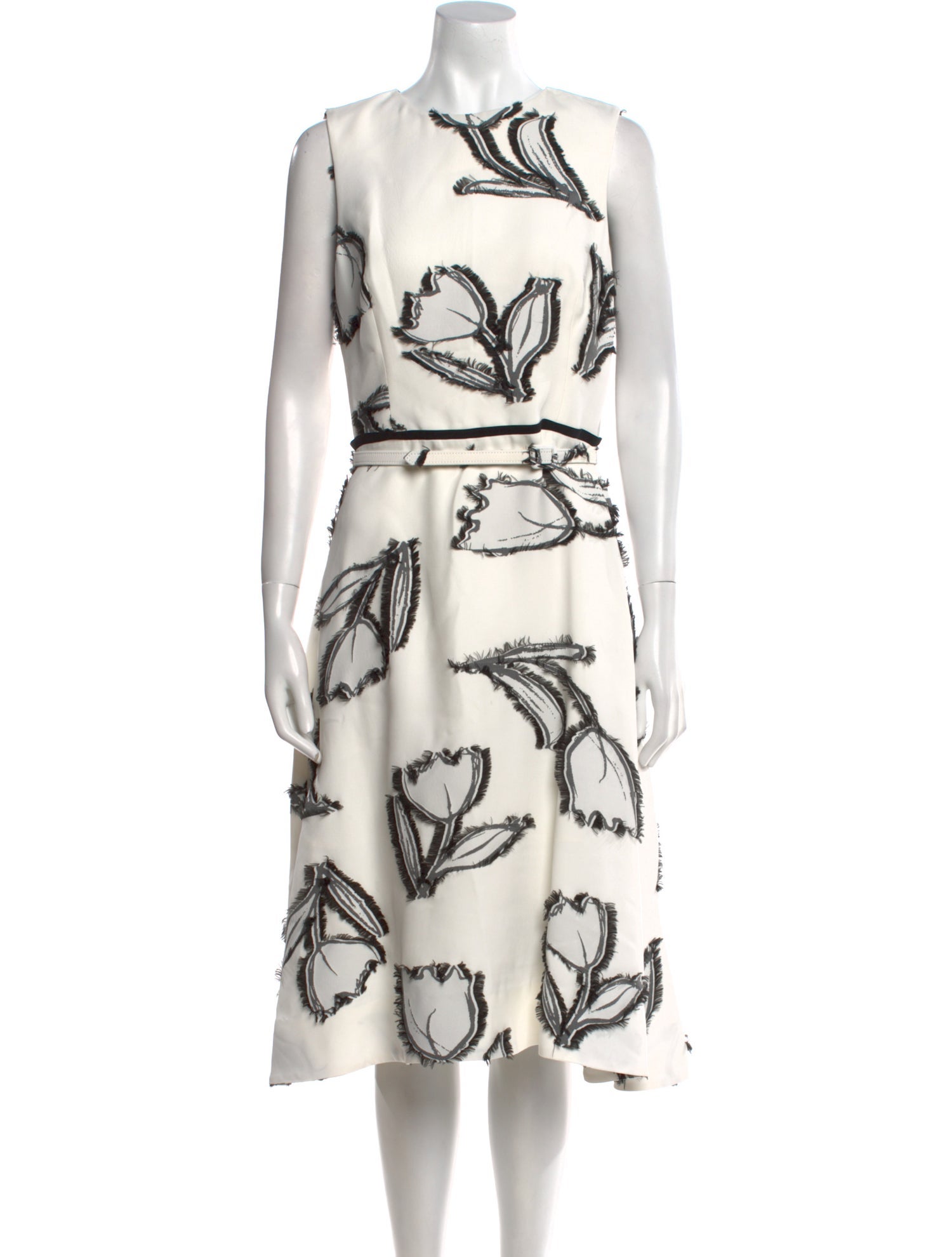 Oscar de la Renta Floral Print Midi Length Dress
