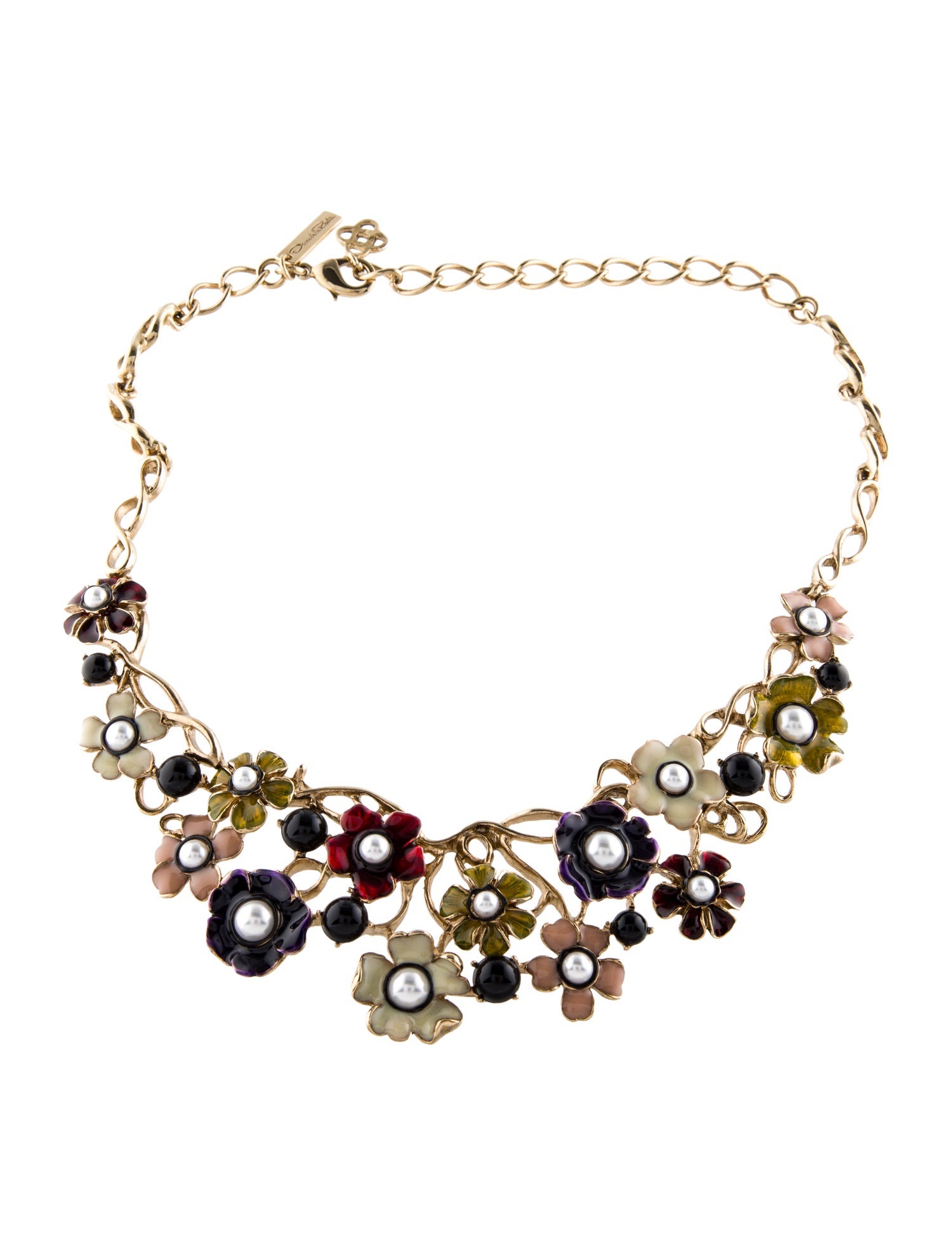 Oscar de la Renta Faux Pearl, Resin & Floral Enamel Collar Necklace