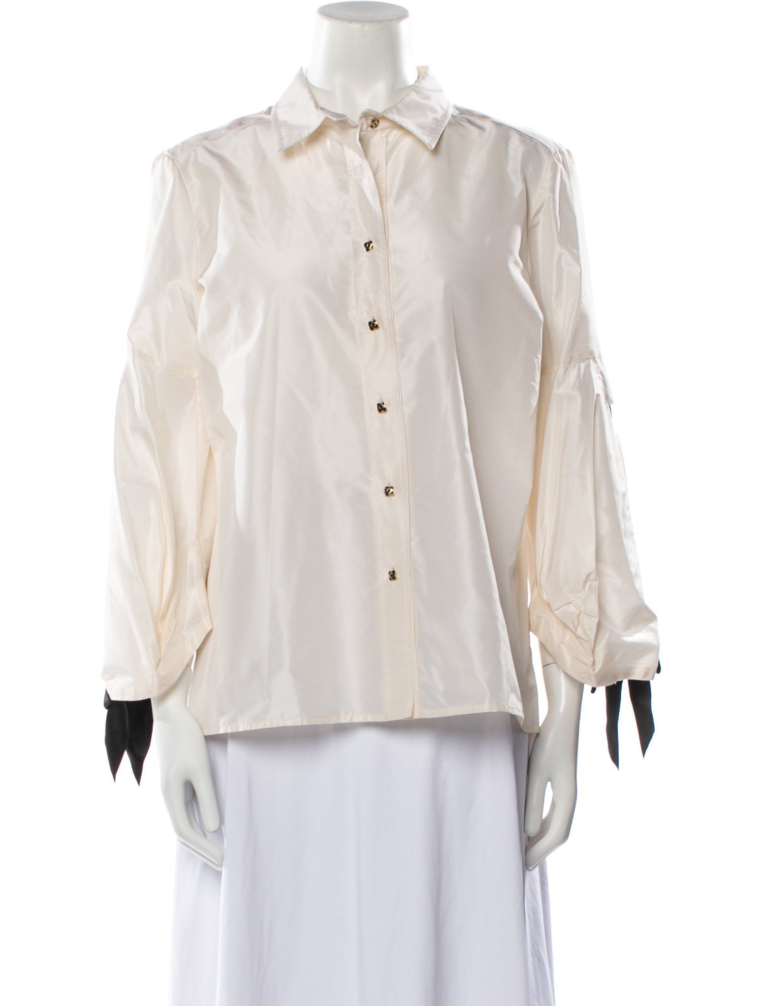 Oscar de la Renta Silk Long Sleeve Button-Up Top