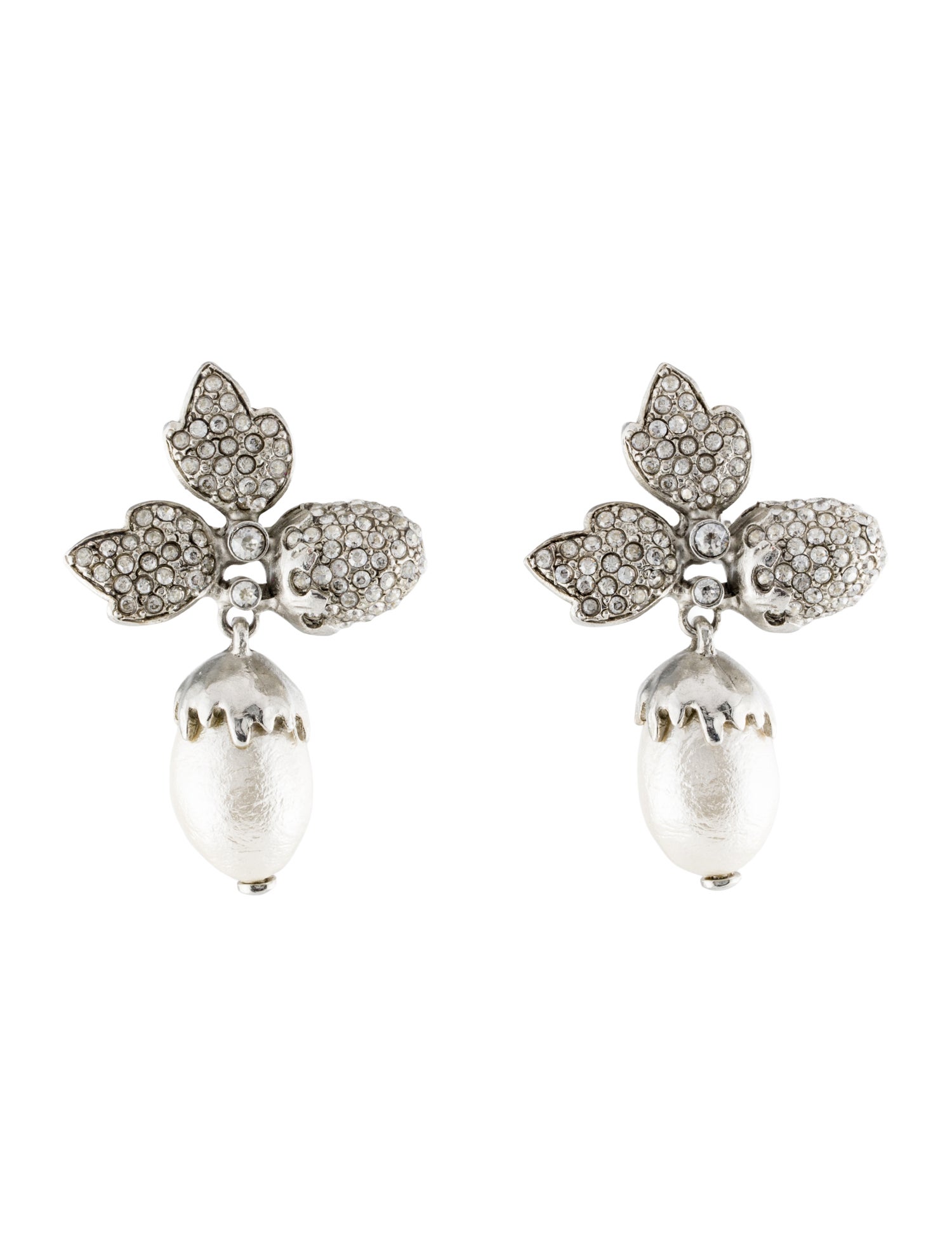 Oscar de la Renta Faux Pearl & Crystal Pave Leaf Acorn Drop Earrings