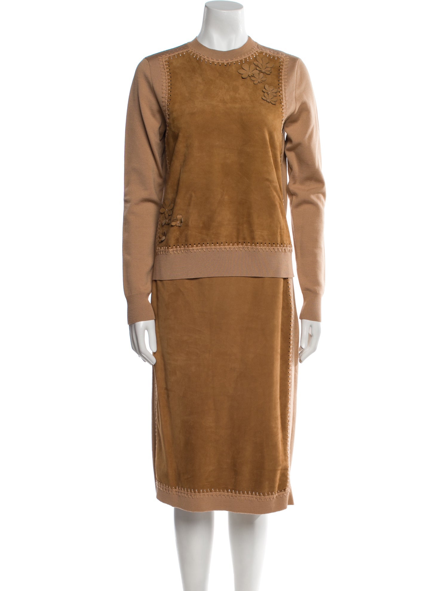 Oscar de la Renta Virgin Wool Crochet Trim Skirt Set