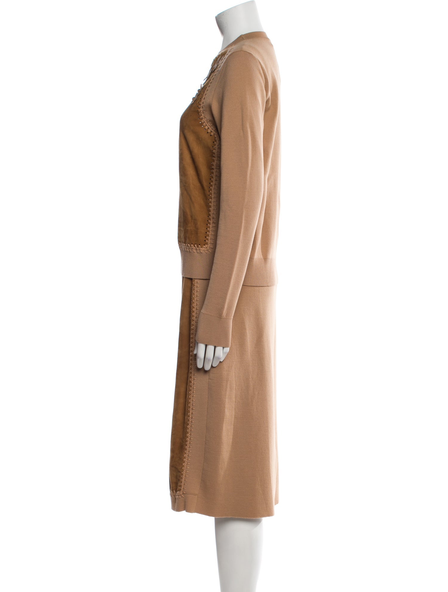 Oscar de la Renta Virgin Wool Crochet Trim Skirt Set