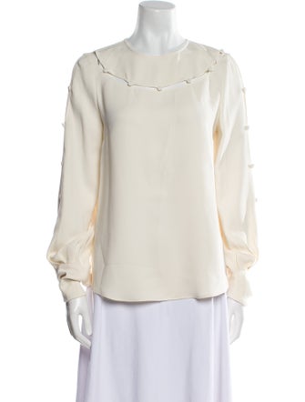 Oscar de la Renta Scoop Neck Long Sleeve Blouse