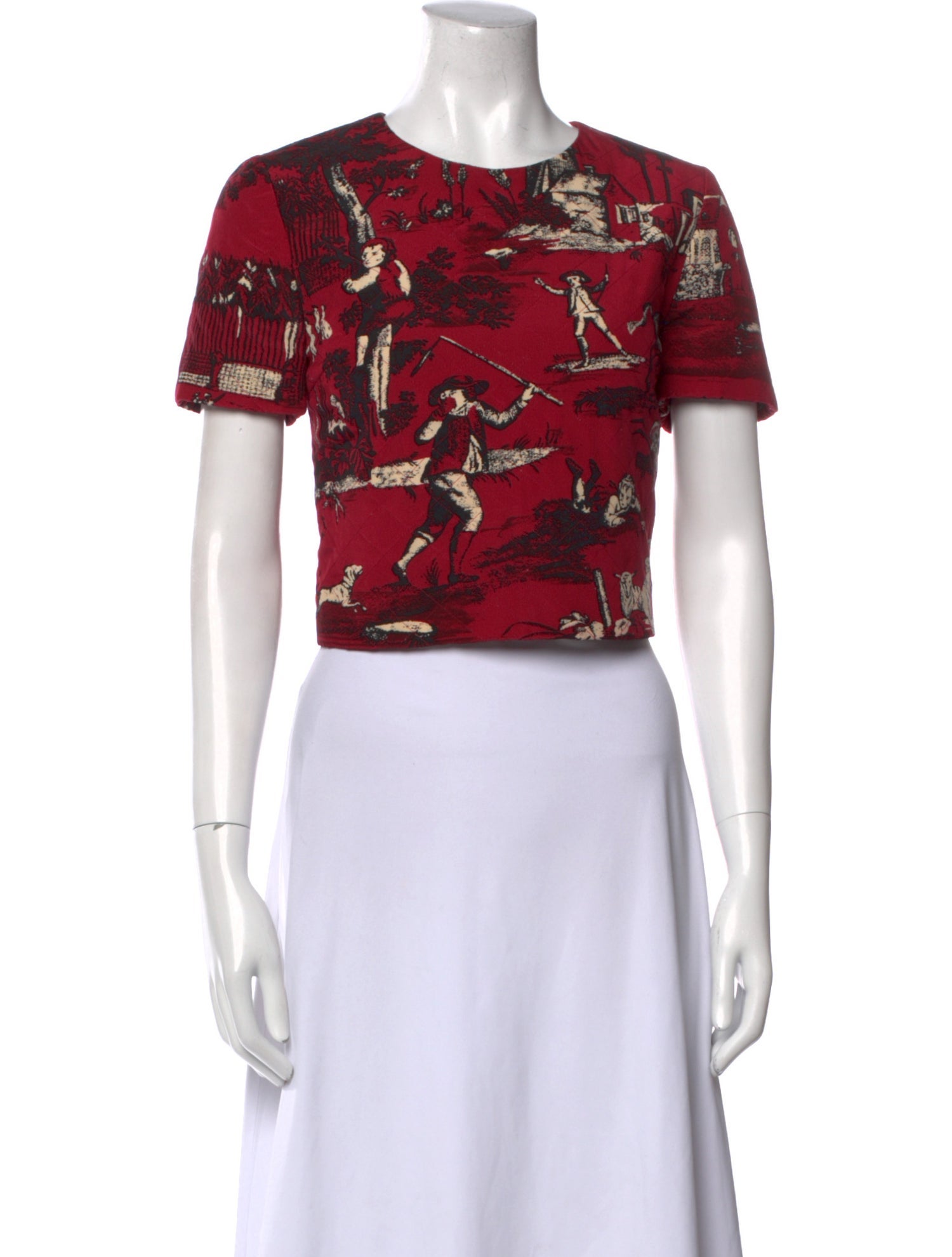 Oscar de la Renta Floral Print Crew Neck Crop Top