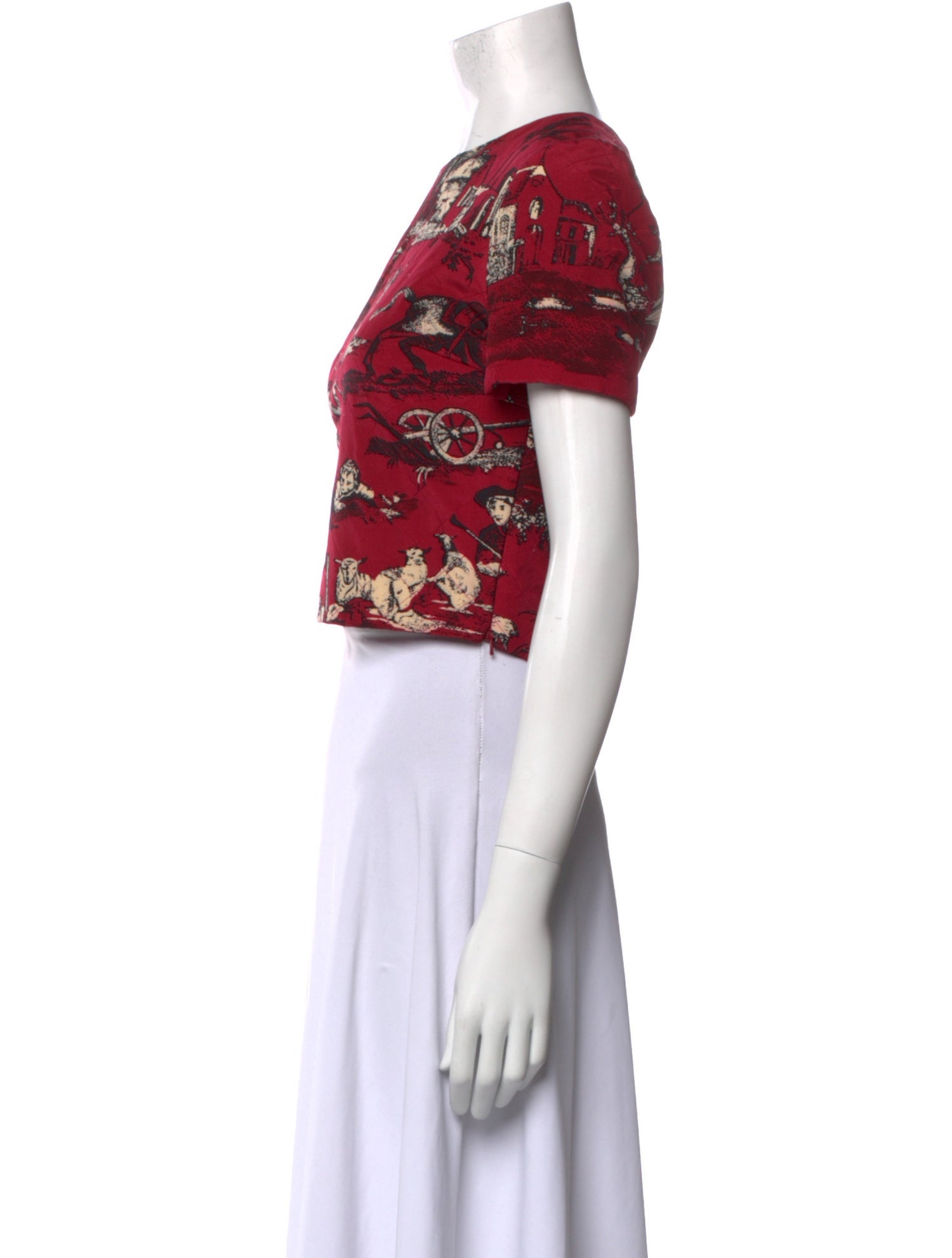Oscar de la Renta Floral Print Crew Neck Crop Top