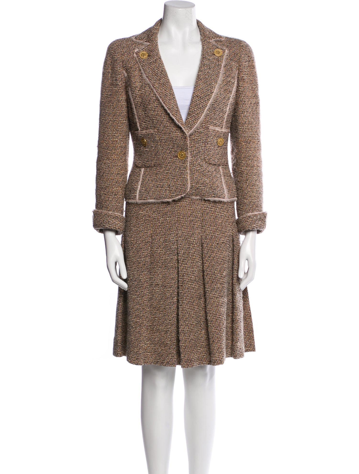 Oscar de la Renta Wool Tweed Pattern Skirt Suit