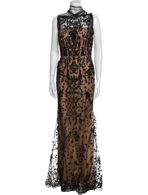 Oscar de la Renta Lace Pattern Long Dress